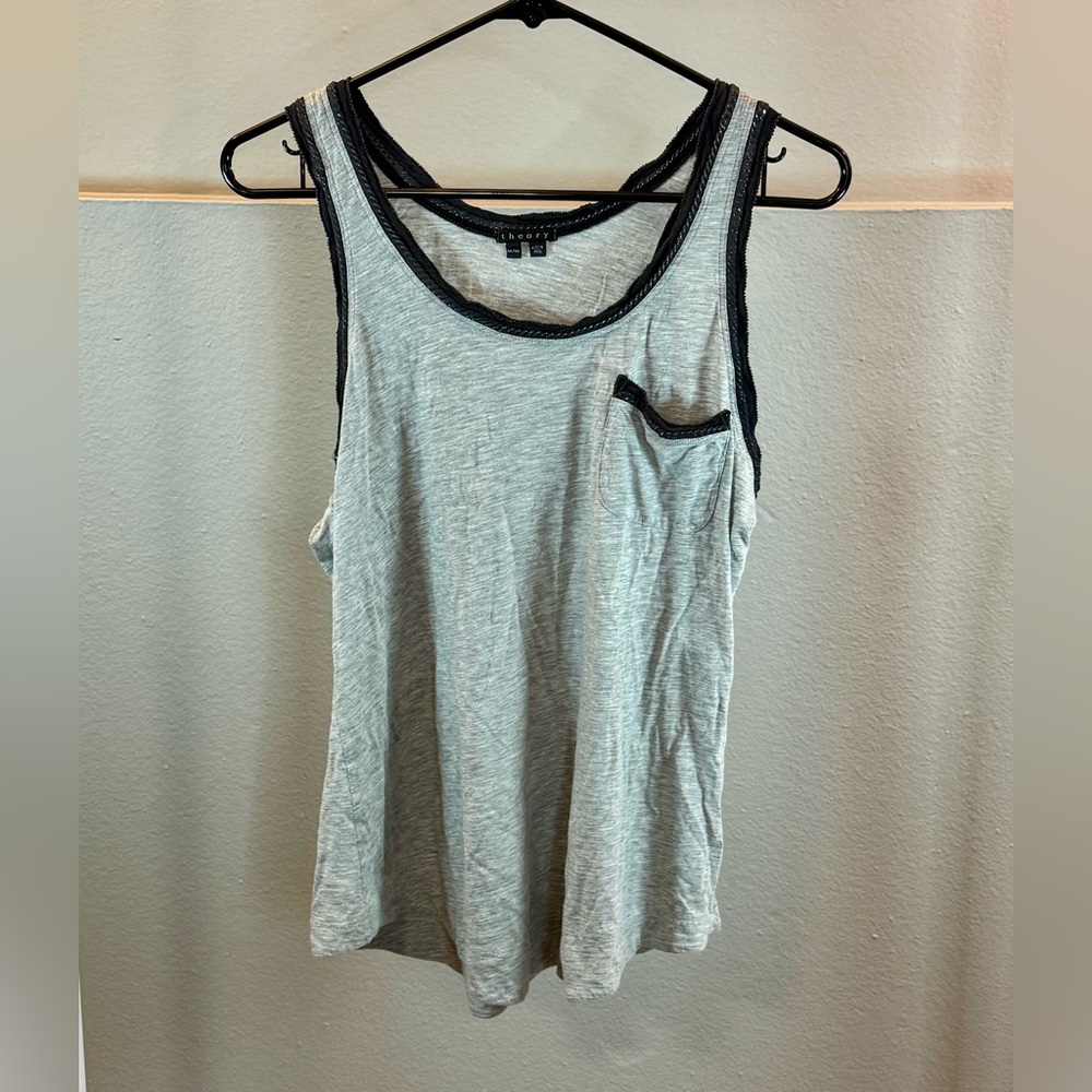 Theory Light Gray Tank Top with Black Zipper Accents